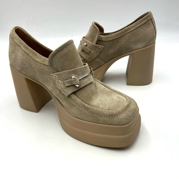 Free People Double Stacked Platform Loafers Tan Suede Horsebit Trim EU 40/US 10 - Picture 5 of 9